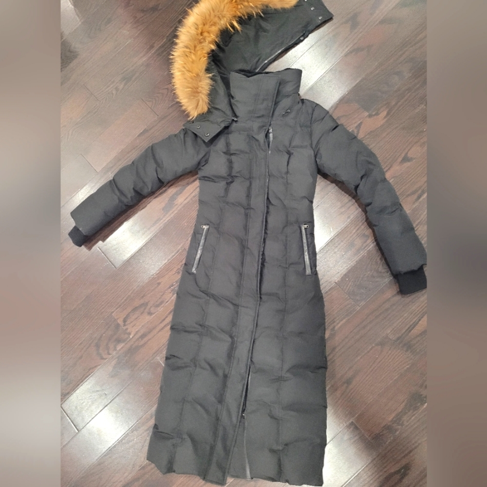 Mackage down coat in navy blue fur